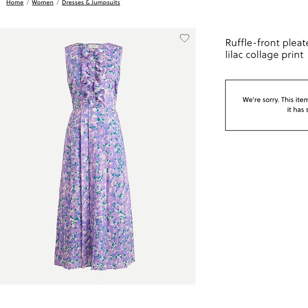 J Crew Ruffle-front Pleated Dress Lilac Collage NWOT SZ00